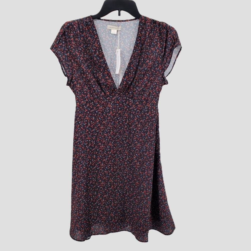 Outerknown Ditsy Floral Ladybug Mini Dress Women XS Blue Red V Neck Side Zip New